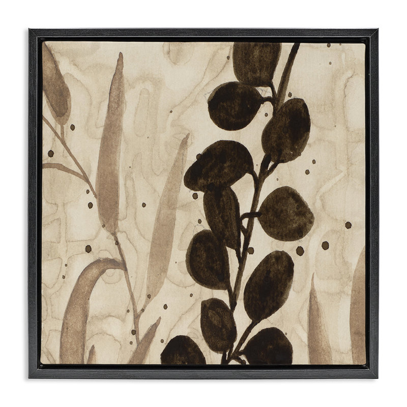 Cadre flottant asymétrique à feuilles naturelles, design par Krinlox, H 25 po x l 25 po, Cadre flottant noir de jais