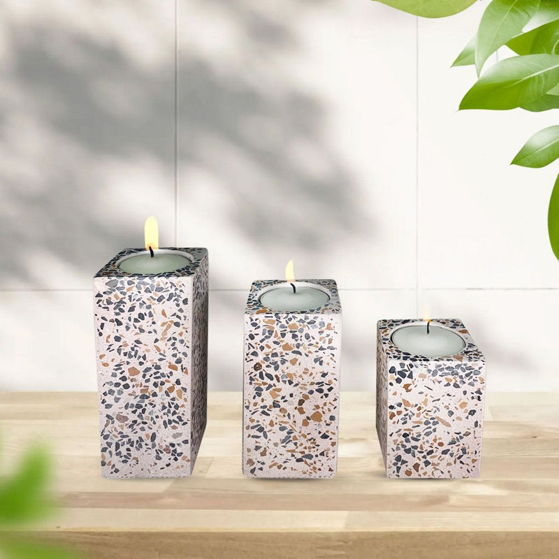 Splattered Block Cement Tealight Candle Holders, Pink