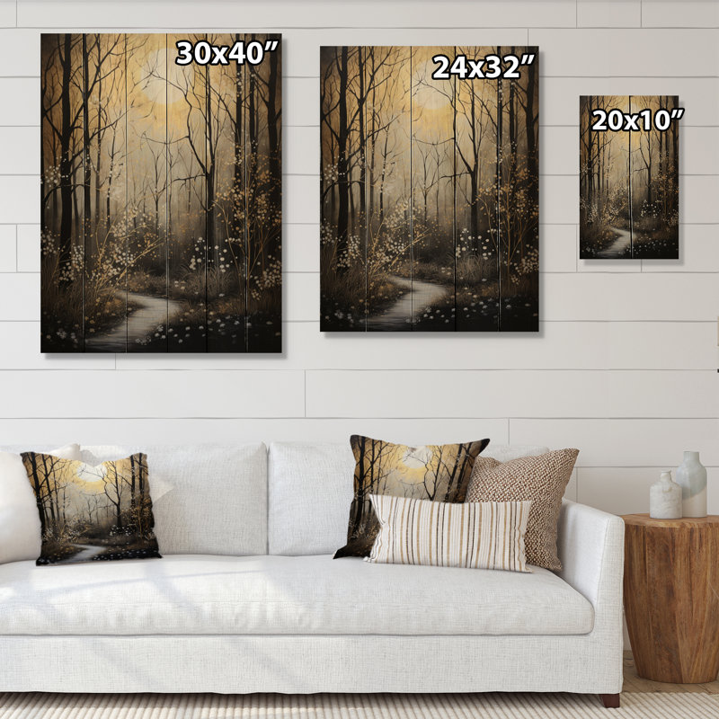 Forêt, arbre, ombre au clair de lune monochrome II, impression sur bois, H 20 po x l 10 po x P 0,78 po