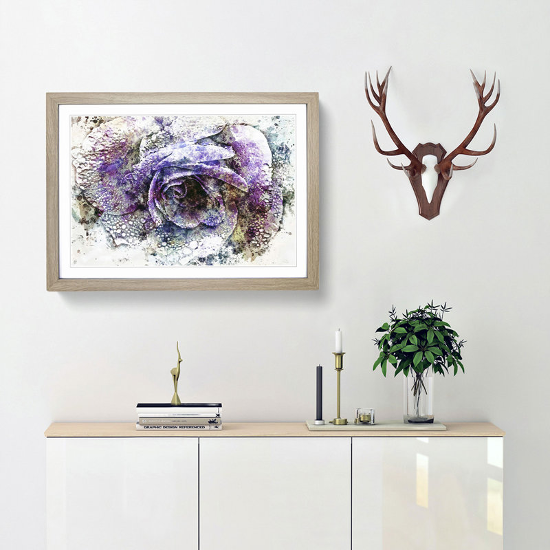 Purple Rose in Abstract - Framed Print, 40cm H x 60cm W x 2cm D, Oak