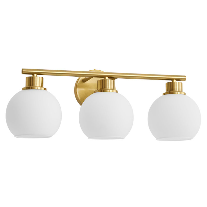 Kyller Modern light  Bathroom Vanity Lighting With Opal Globe Shades Dimmable Bathroom Light Fixtures, Gold, 3