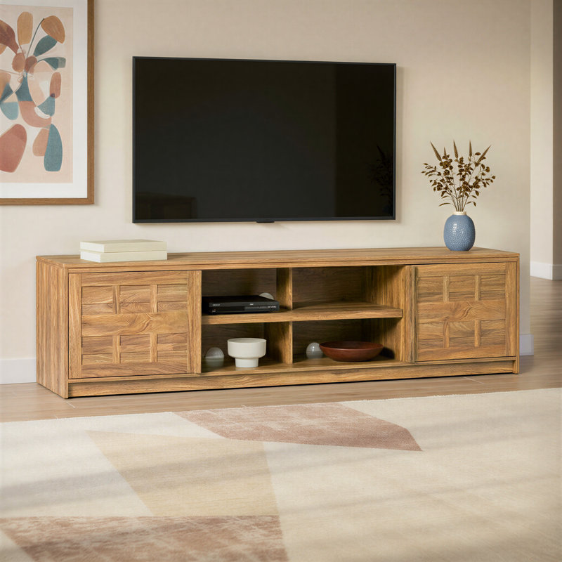 Modern 70" TV Stand with Storage Cabinets, Heritage Oak