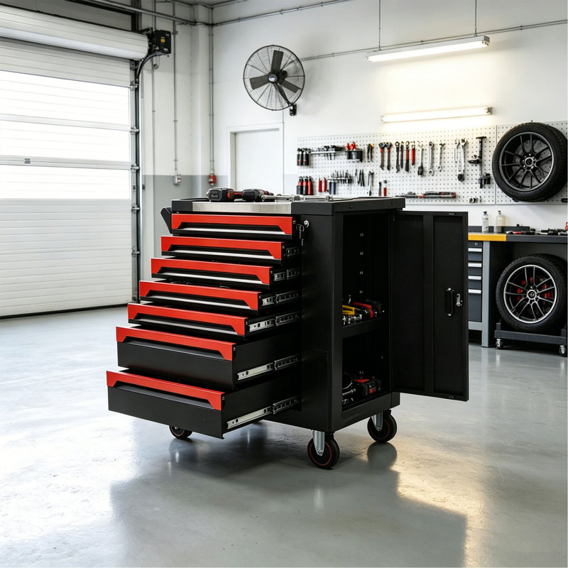 Coffre à outils 7 tiroirs SPCC avec 258-PCS, armoire de rangement robuste, paquet plat, assemblage facile pour atelier de garage, alimentation en gros