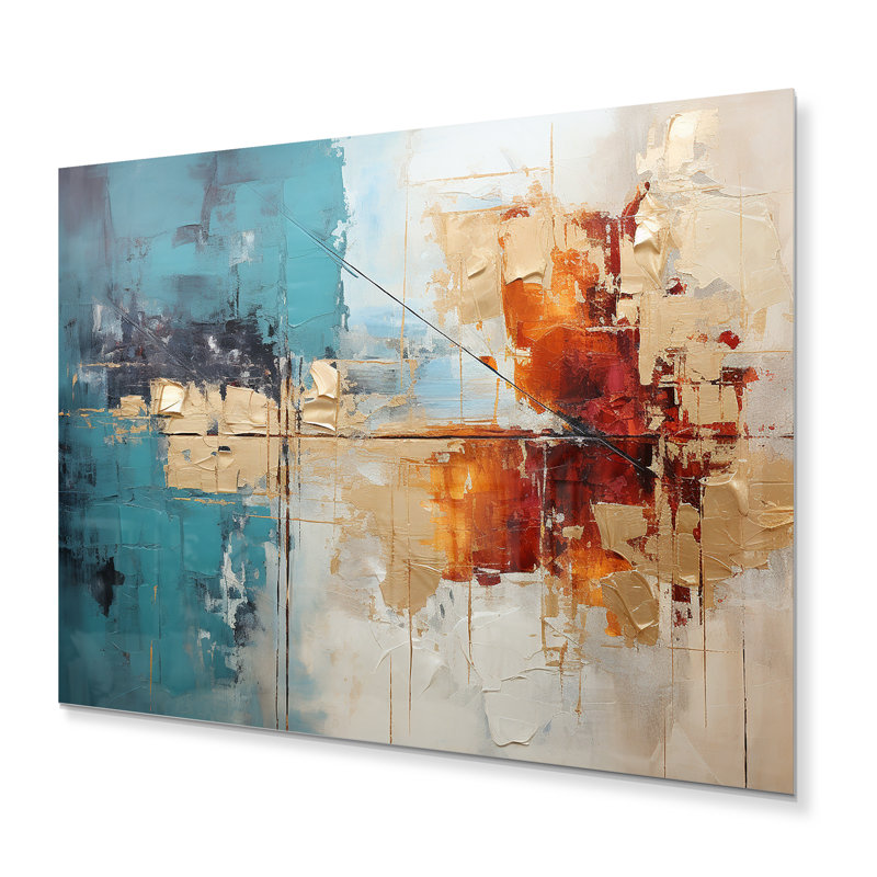 Gold Orange Collage Majesty - Abstract Collages Metal Wall Art Prints, 12" H x 20" W x 1" D