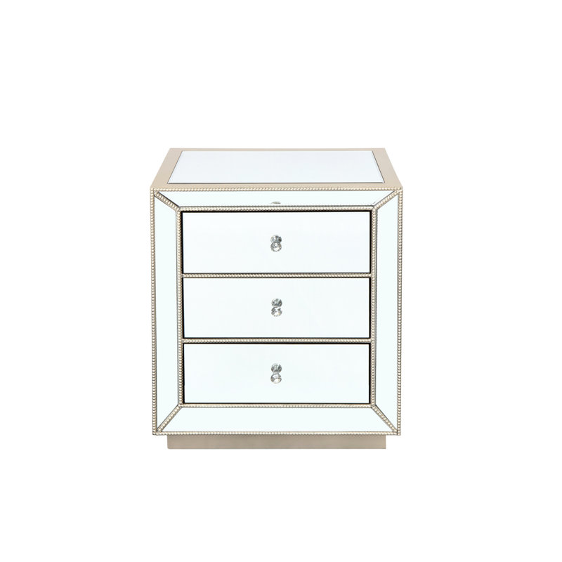 Commode à miroir Flash Flash avec trois tiroirs - et matériau en verre pour le rangement à la maison