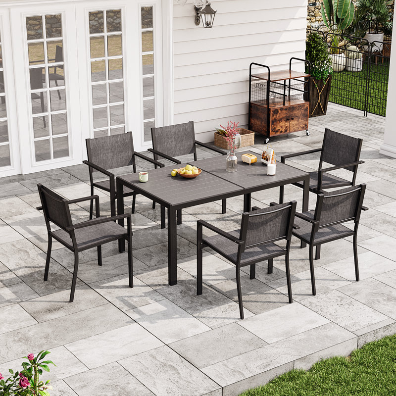 Patio Dining Set with, Black/Dark Grey, Grey