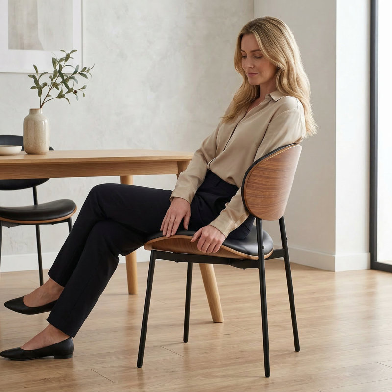 Ensemble de 6 chaises de salle à manger de style Mid-Century moderne - Bois cintré de qualité supérieure avec revêtement ergonomique en similicuir