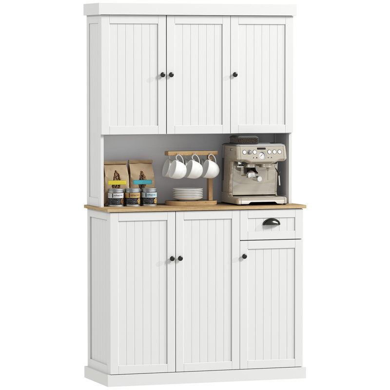 HOMCOM 180cm Kitchen Cupboard with 6 Doors 101cm Wide with Drawer White