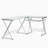 Techni Mobili L-Shaped Tempered Glass Top Computer Desk With Pull Out Keyboard Panel, Clear