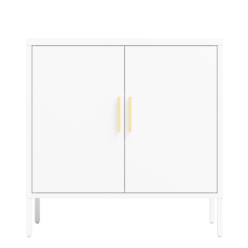 White Metal File Cabinet With 2 Doors And Shelves, Lockable For Office Papers Valuables In Gym, High - Strength Cold Rolled Steel, Stable Structure, 30.8 Dimensions, Knock Down, Assembly