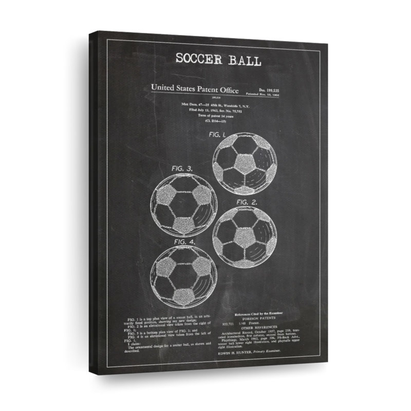 Ballon de soccer, brevet BW sur toile, H 12 po x l 8 po x P 1 po