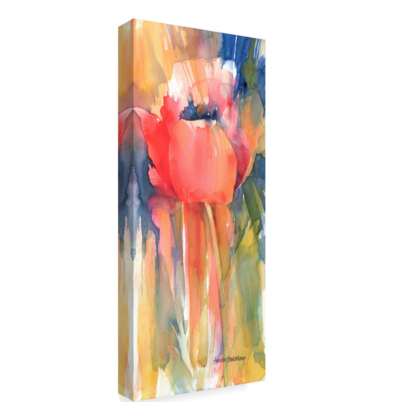 Posing Red Flower Watercolor Canvas Art, 32" x 14"