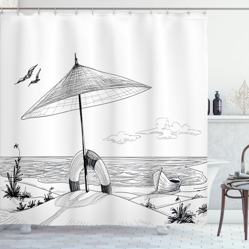 Ensemble de rideau de douche de plage + crochets, H 70 po x l 69 po