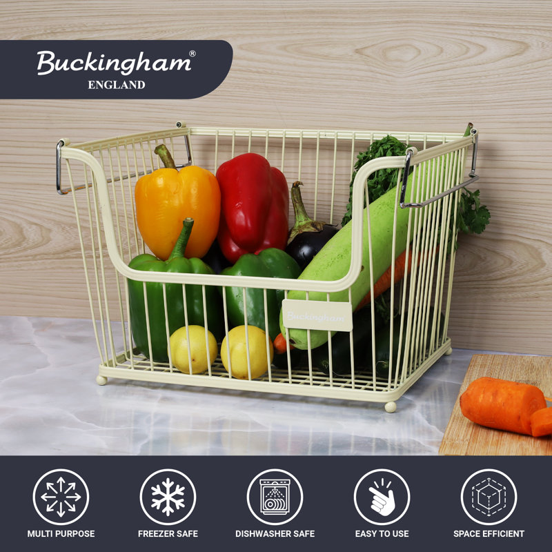 Buckingham Multi-Purpose Stackable Storage Organising Basket, 23cm H x 27.5cm W x 31.5cm D, Yellow