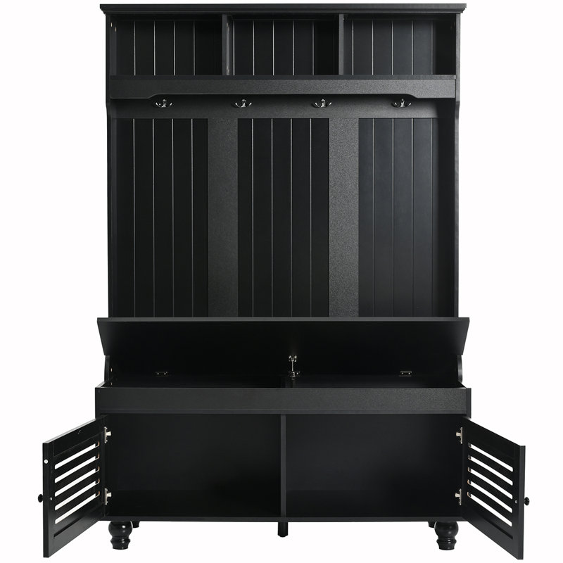 Versatile Hallway Storage Bench with Multiple Features for Home Organization, Black