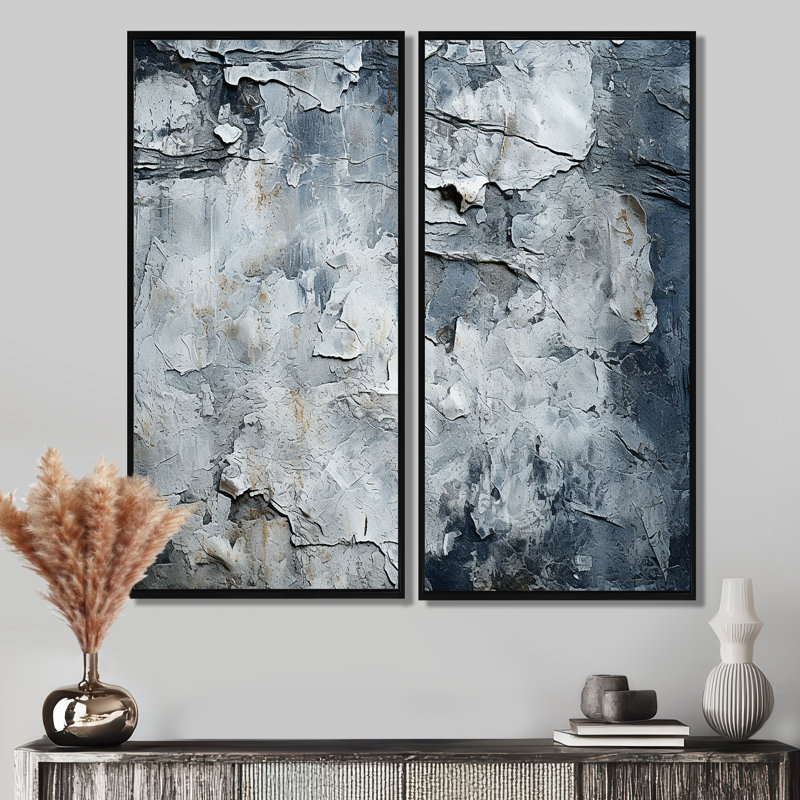 Surface lunaire abstraite grise I - art mural gris 2 pièces, H 40 po x l 40 po, Impression encadrée flottante, Noir