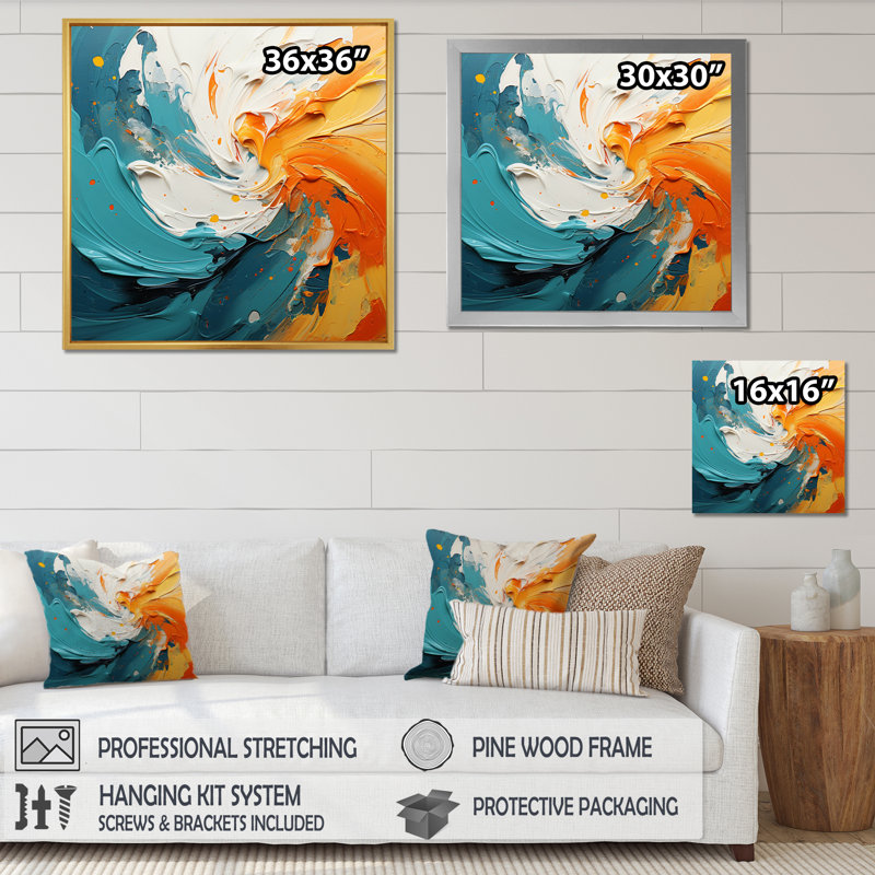 Mariage tourbillonnant d'ambre électrique et bleu I - spirales abstraites, décoration murale, H 36 po x l 36 po x P 1,5 po