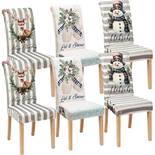 6 Pcs Christmas Snowman Chair Covers Winter Vintage Dining Chair Slipcovers Christmas Seat Covers Winter Elk Gloves Stretch Removable Washable Dining Protector For Party Dining Wedding Kitchen