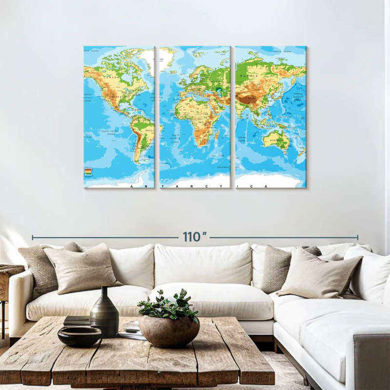 Carte du monde très détaillée Aliaz, H 48 po x l 74 po