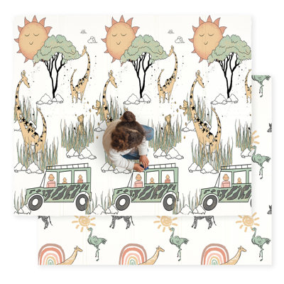 JumpOff Jo Foldable Foam Play Mat – Large Waterproof Baby & Toddler Activity Floor Mat, Double-Sided 70 x 59 Inch Play Surface - Safari