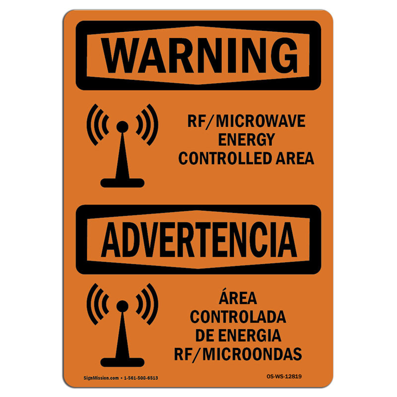 Rf Microwave Energy Controlled Area Sign, 24" H x 18" W x 0.1" D