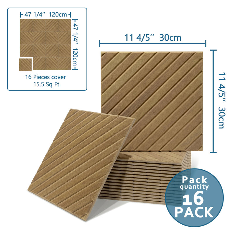Panneau mural acoustique pelez et collez en PET 11,8 po x 11,8 po, feutre insonorisé à lattes diagonales 3D avec 96 pattes adhésives