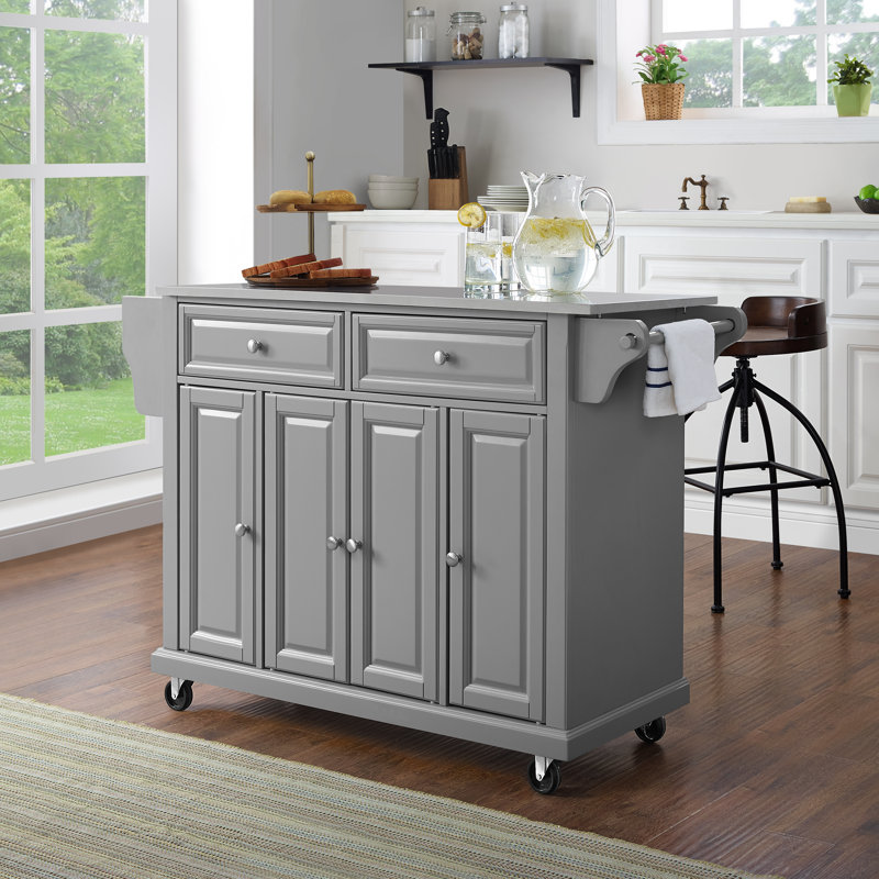 Ensemble d'îlot de cuisine avec plateau en acier inoxydable