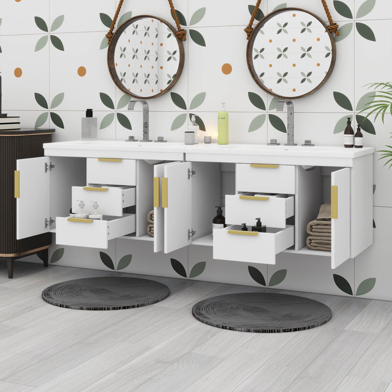 Ensemble de meuble-lavabo mural 72 po avec lavabo 72 po, Blanc