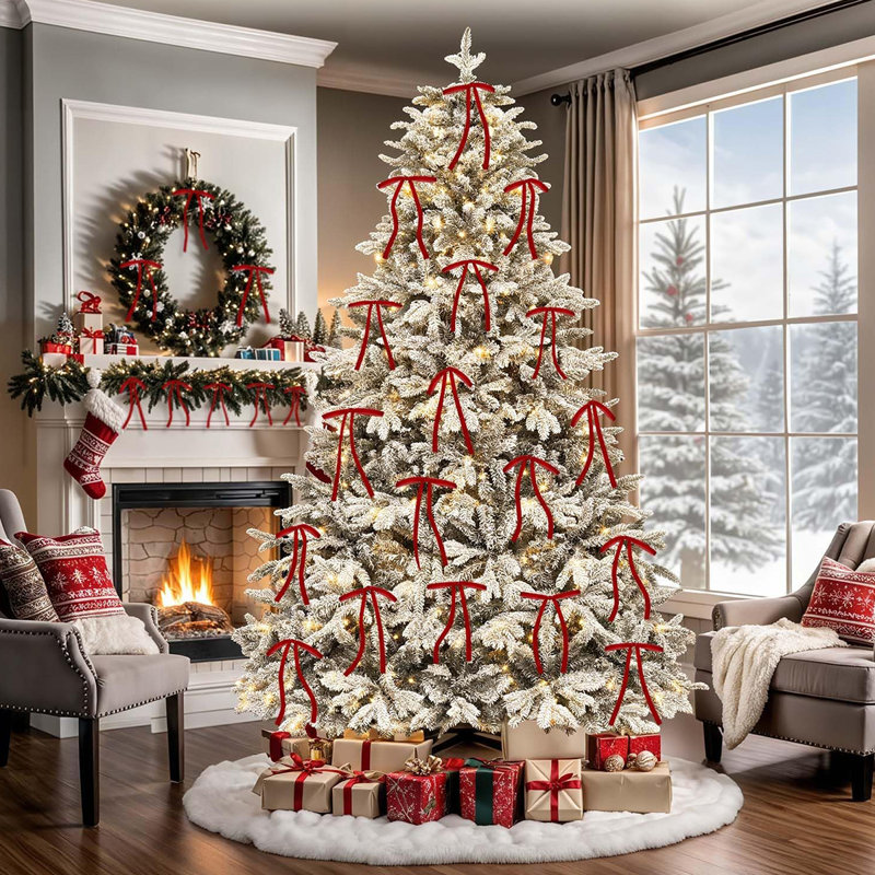 Ornements de Noël en velours rouge 24 pièces, arcs de Noël en velours, décoration de Noël unique pour Noël, Rouge