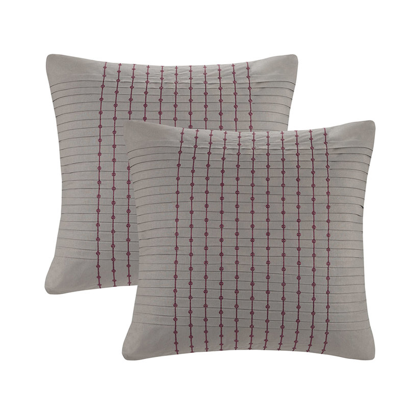Taie décorative Euro 26 x 26 gris, 100% coton 200 tc, plissée avec broderie rouge colorée, fermeture à glissière cachée, taie décorative 26 po x 26 po Goes N Cherry Blossom Bedding, 200 fils au pouce carré et mélanges de charme embellis