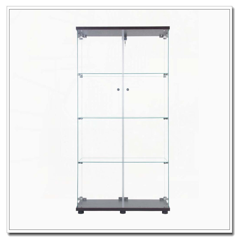 Armoire à deux portes en verre avec 4 tablettes et serrure, H 14,37 po x l 64,56 po x P 31,69 po, Noir