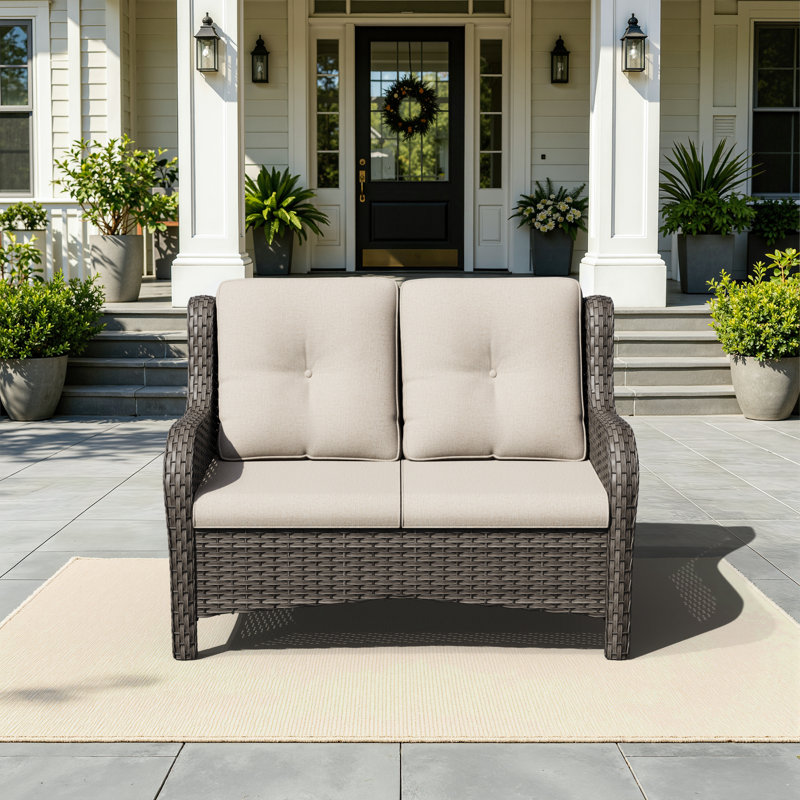Meikel 49'' Wide Straight Wicker Loveseat with Cushions, Beige