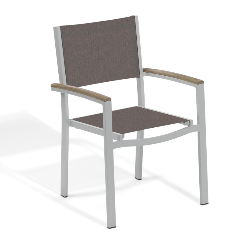 Travira Stacking Patio Arm Chair, Cocoa, Flint, Tekwood Natural