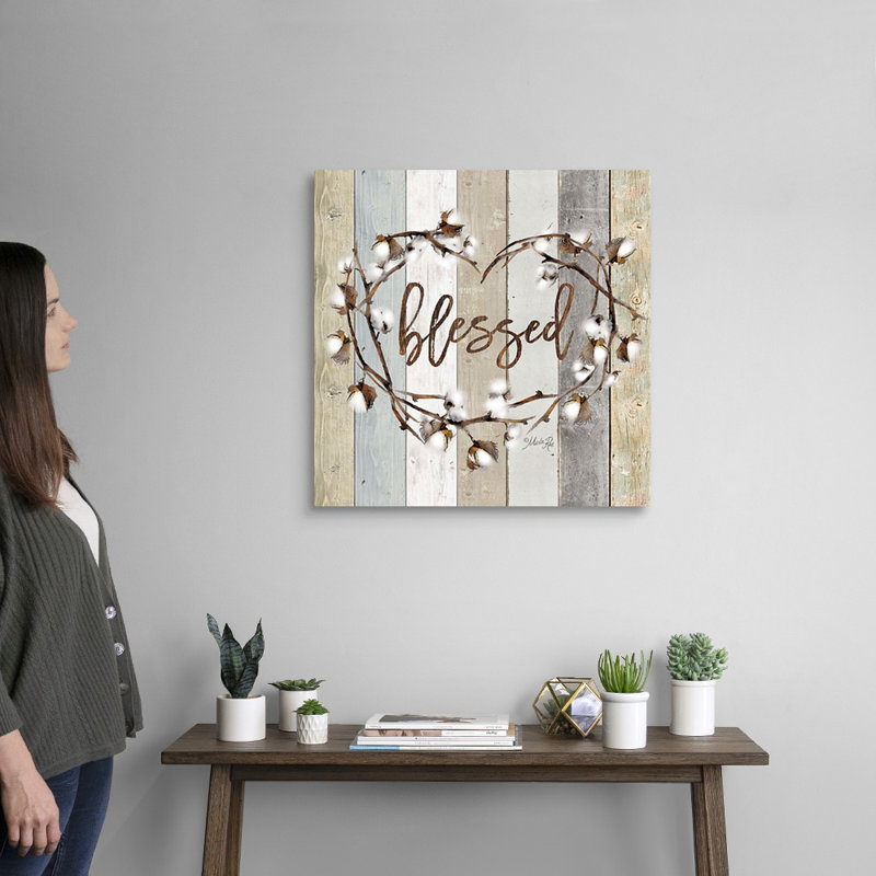 «Blessed Cotton Wreath» par Marla Rae, reproduction d'art textuel sur toile, H 24 po x l 24 po, Toile tendue, Sans cadre