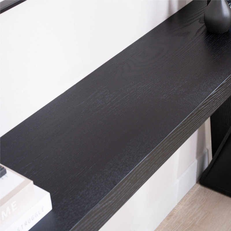 Console moderne - table d'entrée étroite 58,3 po, canapé en bois manufacturé noir avec pieds croisés pour le couloir, le salon ou le bureau