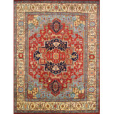 Serapi Hand Knotted Wool Floral Area Rug in Rust/Ivory/Cream