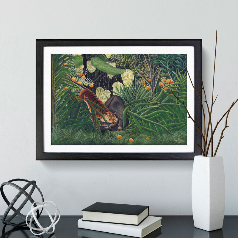 Combat of a Tiger and Buffalo Vol.2 by Henri Rousseau - Picture Frame Graphic Art, Black Framed, 36cm H x 48cm W x 2cm D