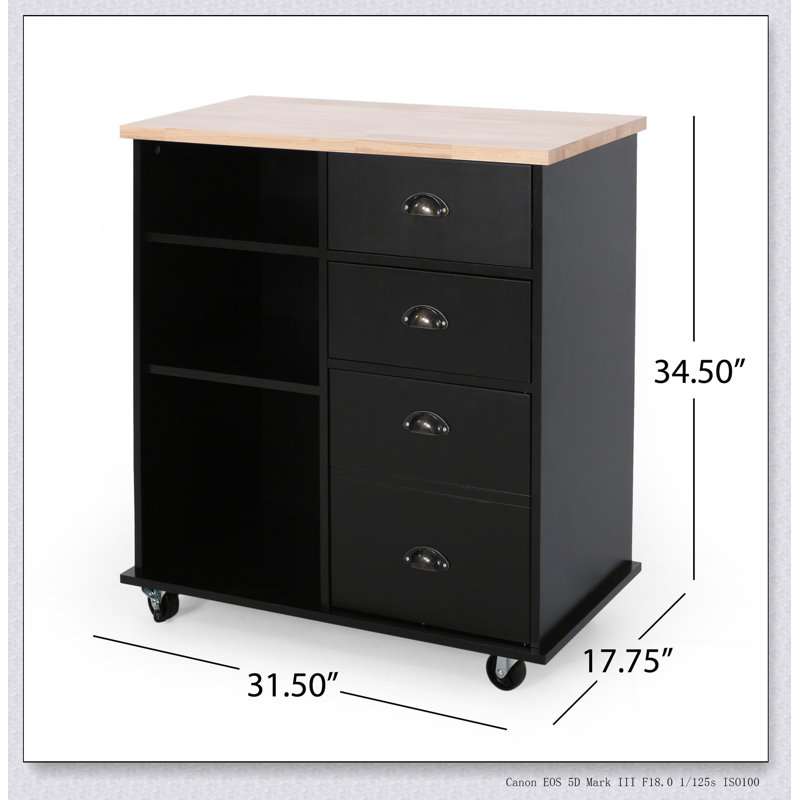 Kitchen Cart with 2 Drawers and 1 Door, Black