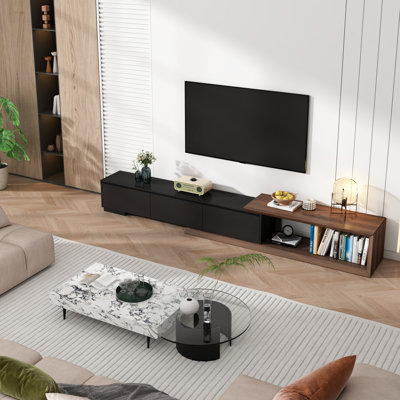 Modern Extendable Tv Stand With 3 Storage Drawers – Fits Tvs Up To 120" – Adjustable Wooden Entertainment Center For Living Room Or Bedroom