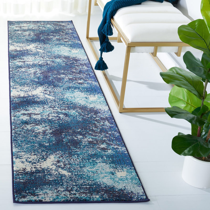 Tapis abstrait Mifflin Performance, Navy/Ivory, Tapis de couloir 2 pi 2 po x 14 pi