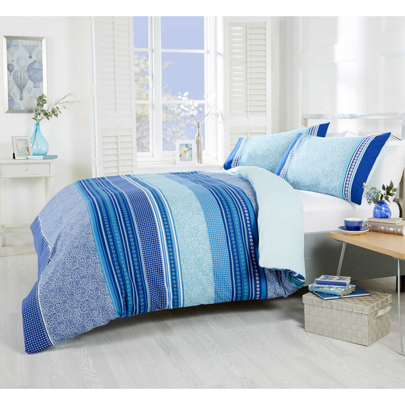 Striped Duvet Cover with Pillowcases, Teal, Kingsize Duvet Cover + 2 Standard Pillowcases