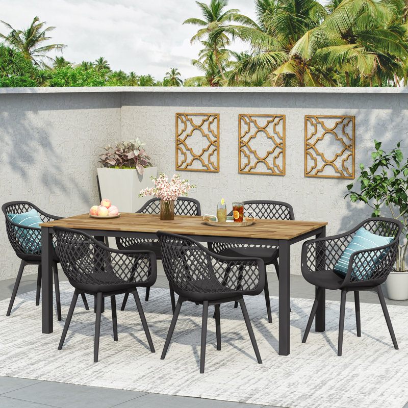 6 - Person Acacia Solid Wood Patio Dining Set Rectangular Table