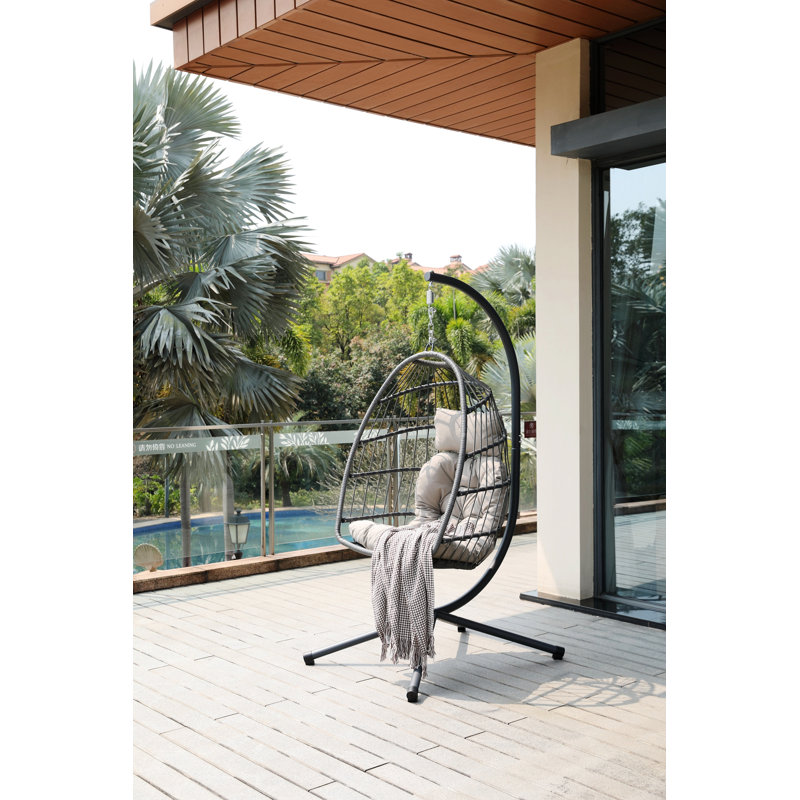 Fauteuil à œufs avec support, chaise suspendue d'extérieur avec coussins pour l'intérieur et l'extérieur, Beige