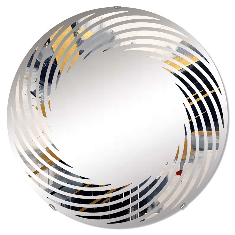 Miroir mural noir et doré à profondeur en V - MIR102432 C, 31,4 po x 31,4 po
