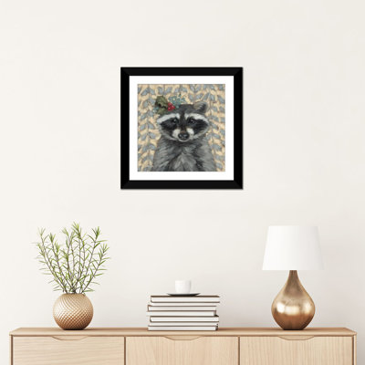 Holly Jolly Racoon - reproduction d'art murale - papier d'art encadré