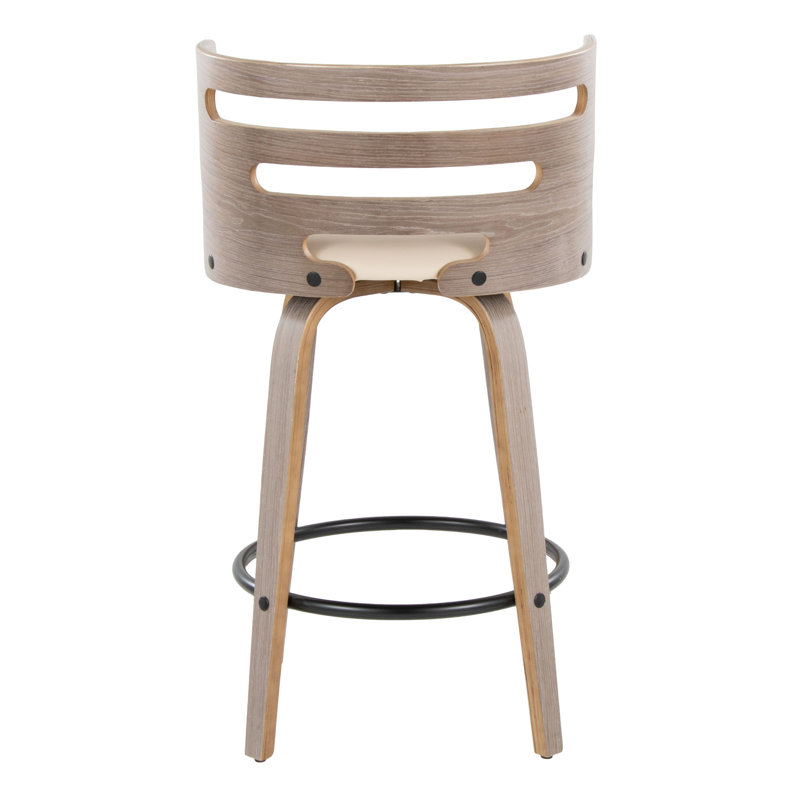 Tabouret de bar Mid-Century moderne à hauteur fixe avec pivot, Chêne, Beige