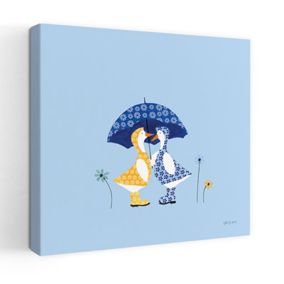 Contemporary Ducks In The Rain Iv With Animal Blue Art