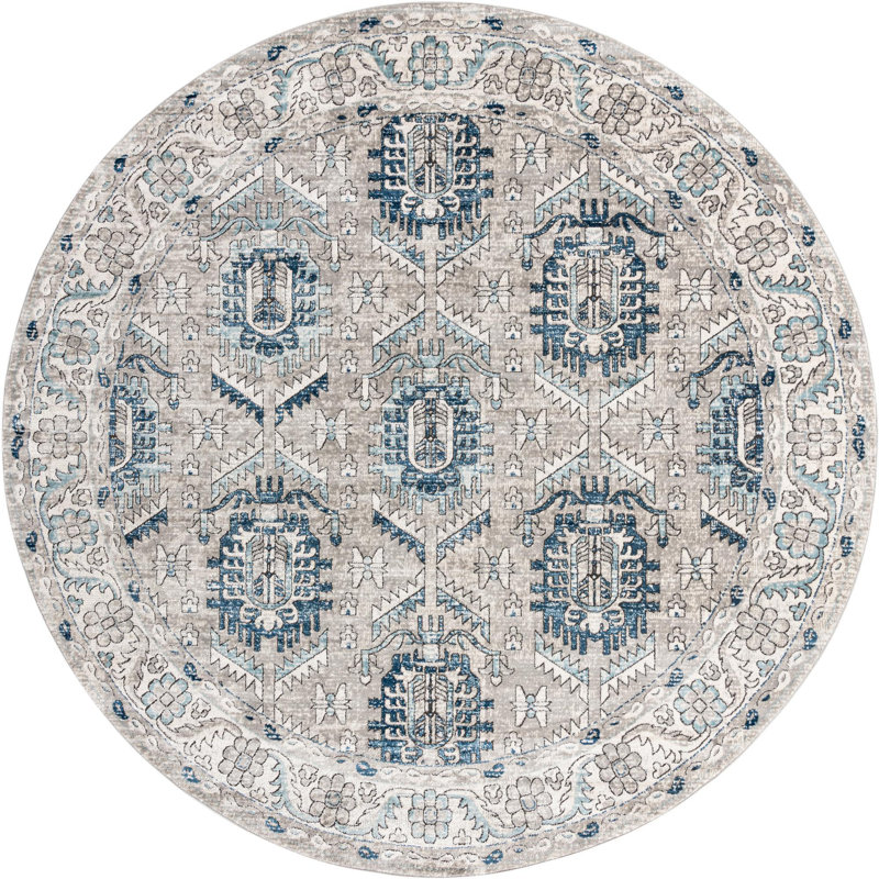Tapis gris / ivoire / bleu Weingartner, Rond 12 pi