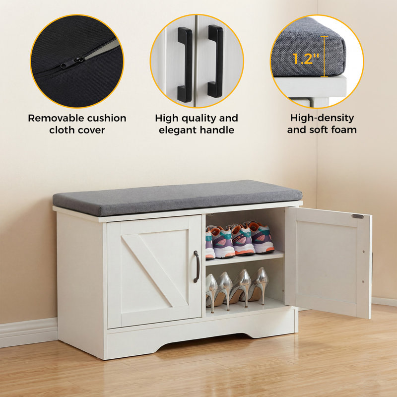 Banc de rangement 47,2 po avec rangement pour chaussures, banc d'entrée à 2 niveaux avec tablette réglable et coussin amovible