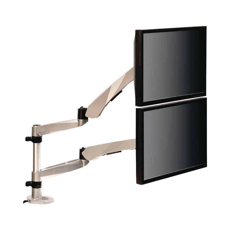 Silver Adjustable Dual Monitor Desk Mount Kit